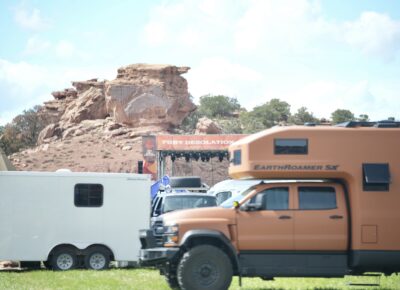 The Ford mainstage peeking through camper vans and the like. Photo: Kyle Aldridge