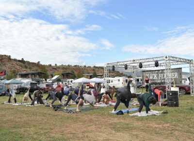 Morning yoga with Cindy Hallows of Haum Meditation. Photo: Natalie Simpson