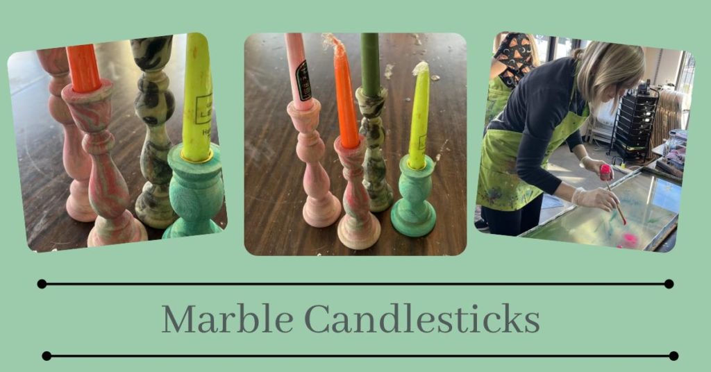 Marbling 2 Wooden Candlestick Holders Saturday, May 16th from 3:00 to 5:00 (Taught by Stephanie, Classroom, $19)